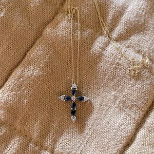 Zales gold sapphire cross necklace